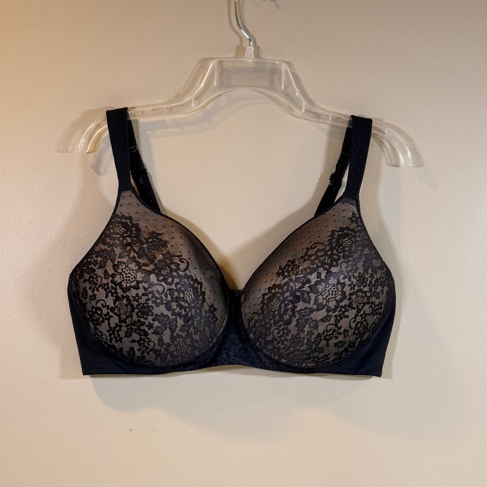 Vanity Fair Bra Womens 42D Black Good Lace‎ Beauty Back Full Figure Romantic EUC